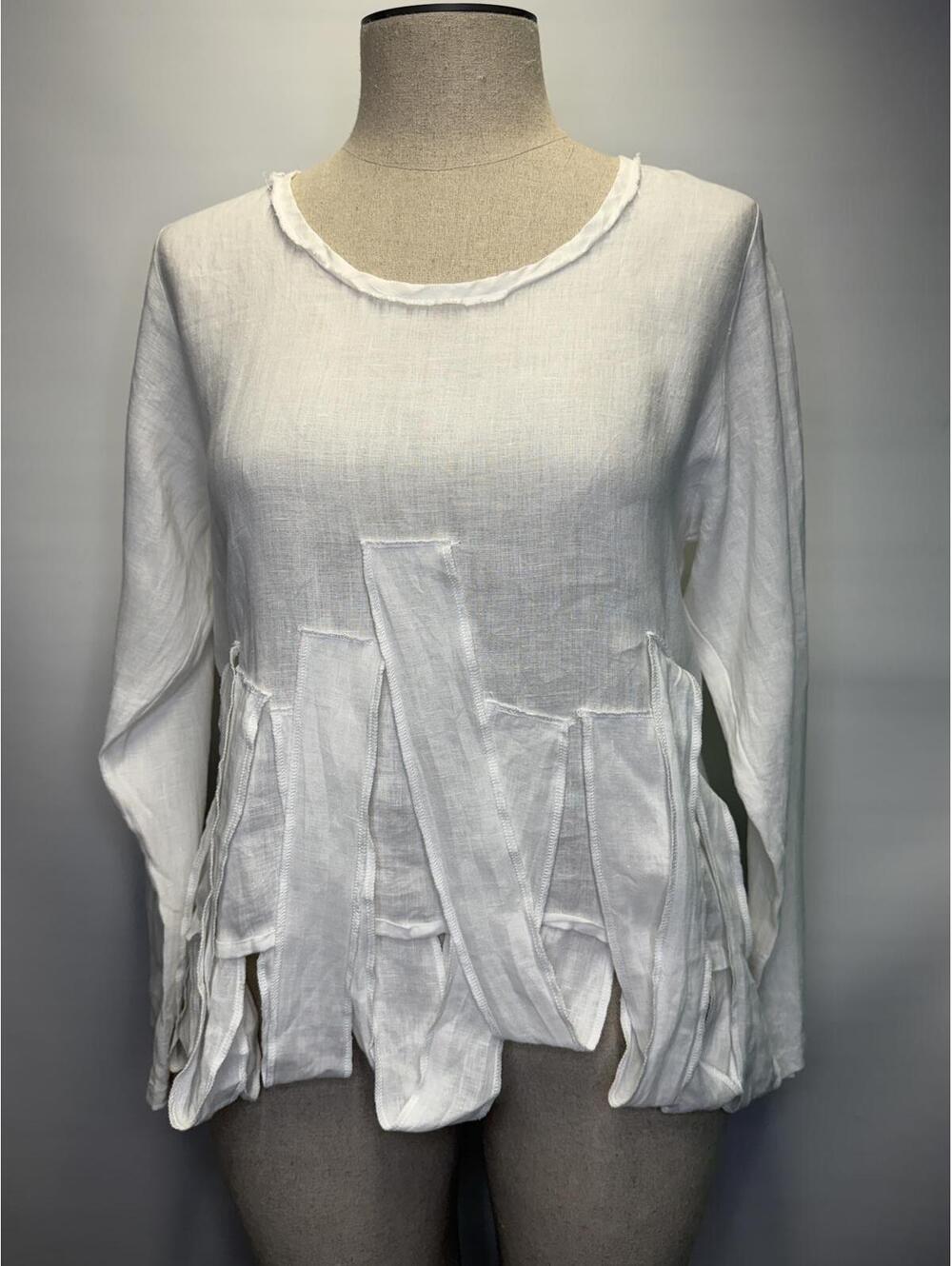 DESIGNER BODIL LINEN WHITE BLOUSE - L - Picture 2 of 8